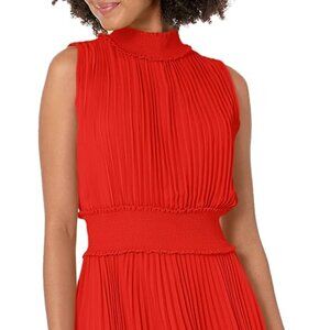 Nanette Lepore Women's‎ Sleeveless Mock Neck Pleated Midi Dress Picante Size 12